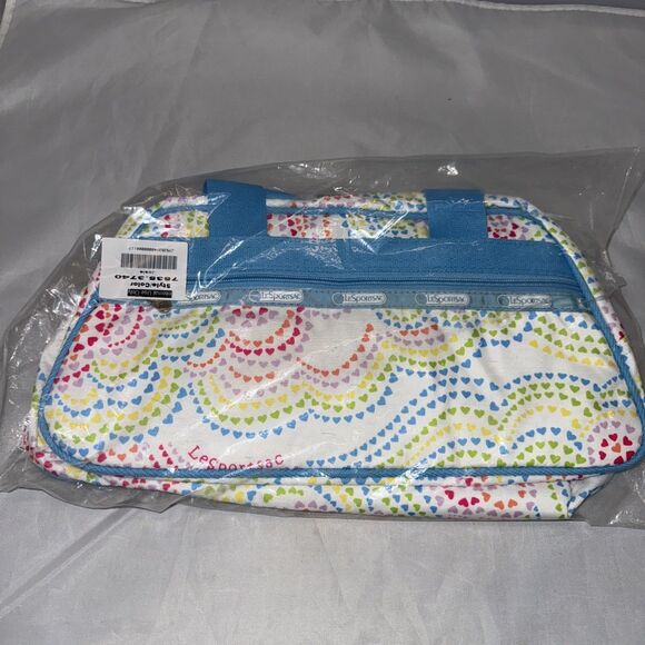 LeSportSac Tote Bag----Josie Dreamin----Blue Rainbow Zip Up— Floral Hearts - Picture 1 of 5